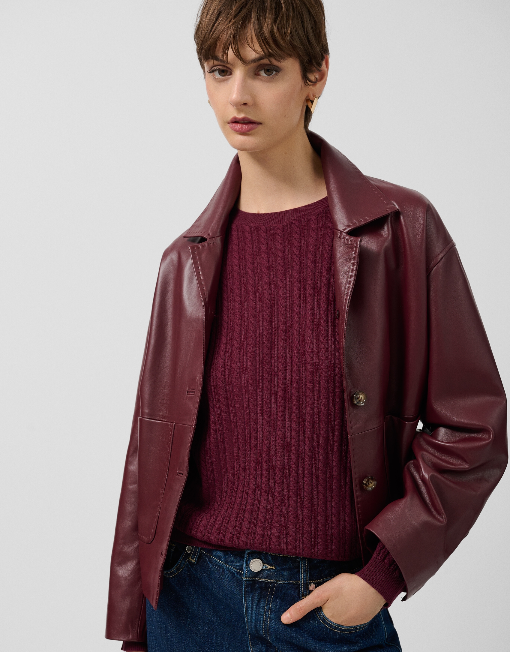 Chaqueta con bolsillos napa granate