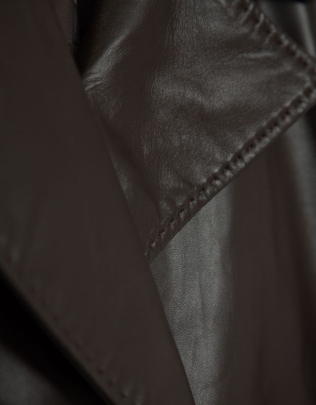 Brown napa double-breasted jacket with pockets
