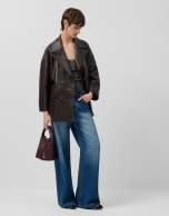Brown napa double-breasted jacket with pockets