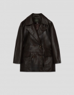 Brown napa double-breasted jacket with pockets