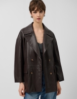 Brown napa double-breasted jacket with pockets
