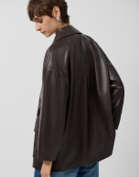 Brown napa double-breasted jacket with pockets