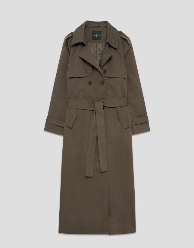 Classic long khaki green trench coat