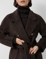 Long double-breasted coat in light brown cloth
