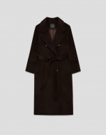 Long double-breasted coat in light brown cloth