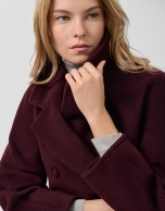 Long double-breasted coat in eggplant cloth