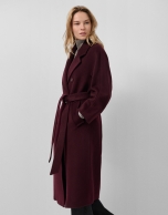 Long double-breasted coat in eggplant cloth