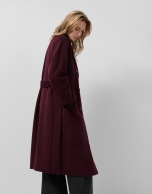 Long double-breasted coat in eggplant cloth