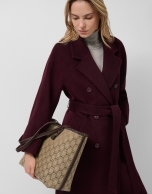 Long double-breasted coat in eggplant cloth