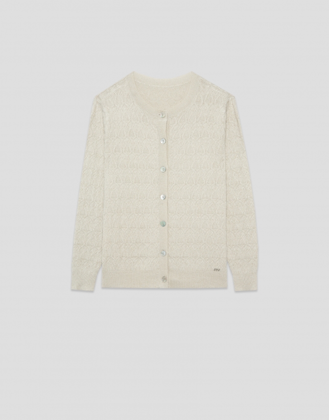 Beige fine gauge wool knit jacket