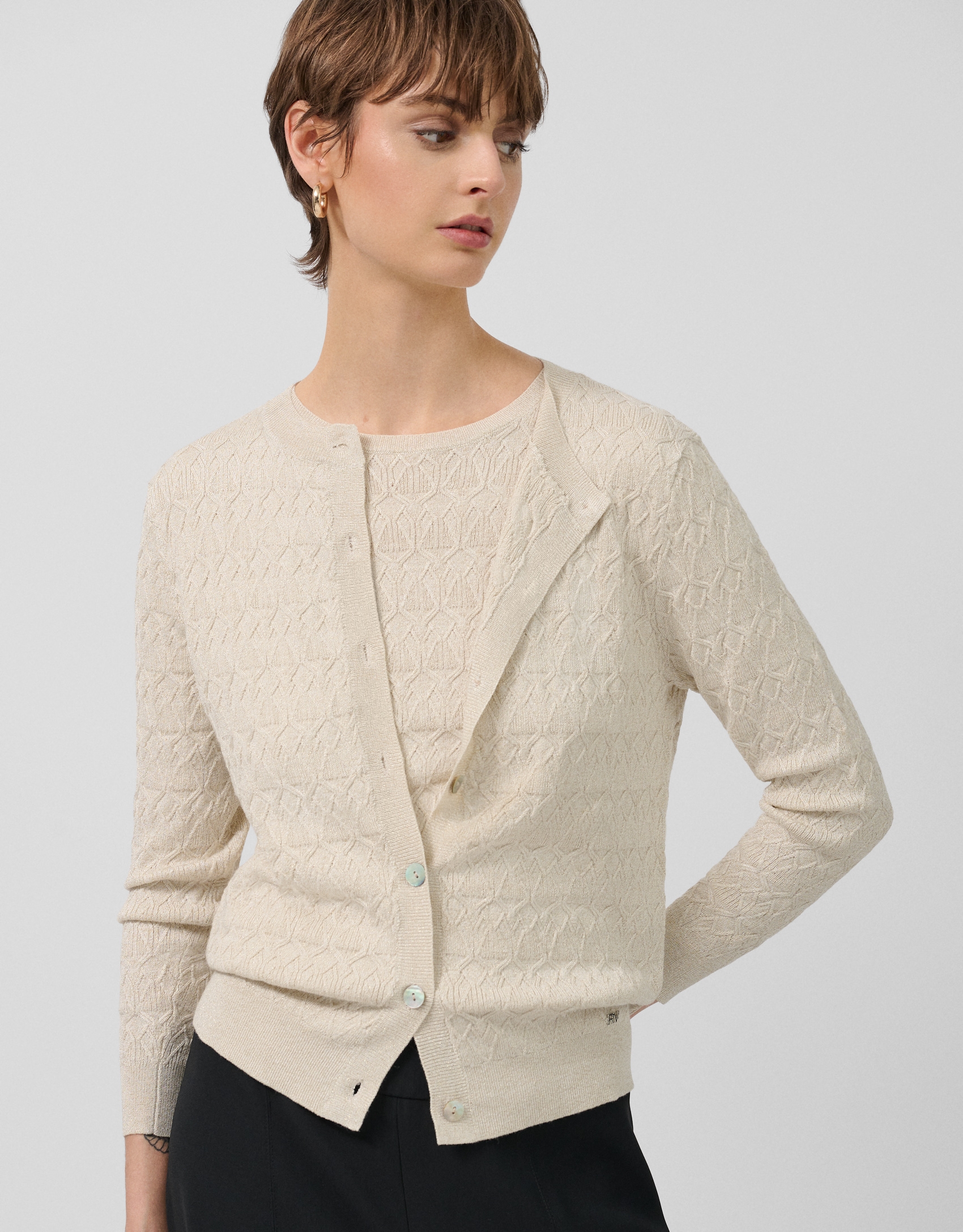 Chaqueta punto lana de galga fina beige