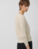 Beige fine gauge wool knit jacket