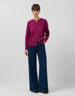 Aubergine wool jacket with openwork designs