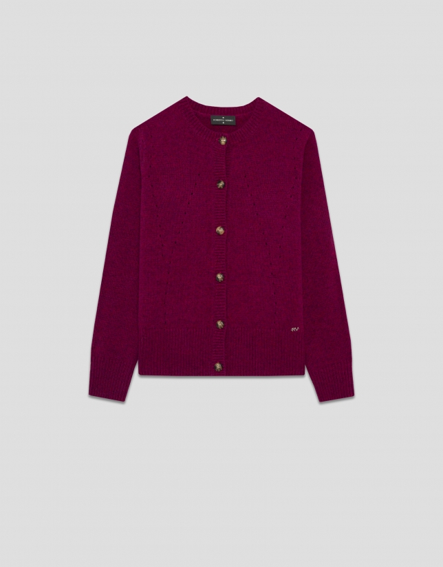 Aubergine wool jacket with openwork designs