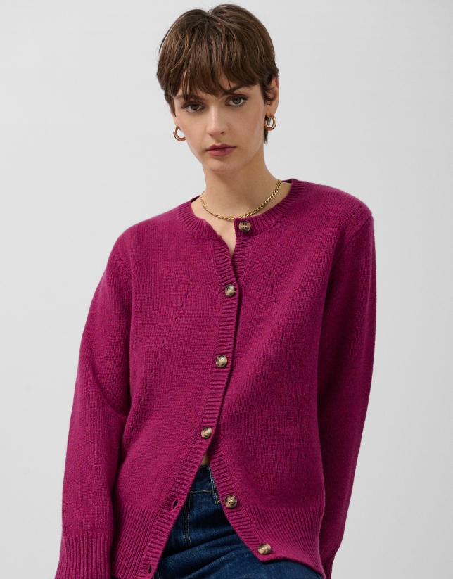 Aubergine wool jacket with openwork designs