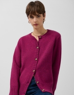 Aubergine wool jacket with openwork designs