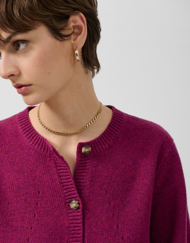 Aubergine wool jacket with openwork designs