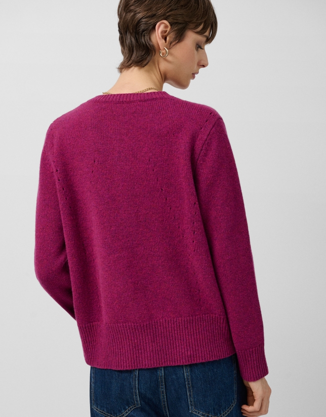 Aubergine wool jacket with openwork designs