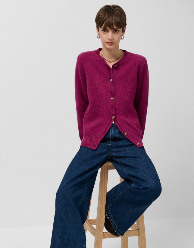 Aubergine wool jacket with openwork designs