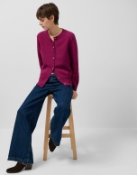 Aubergine wool jacket with openwork designs