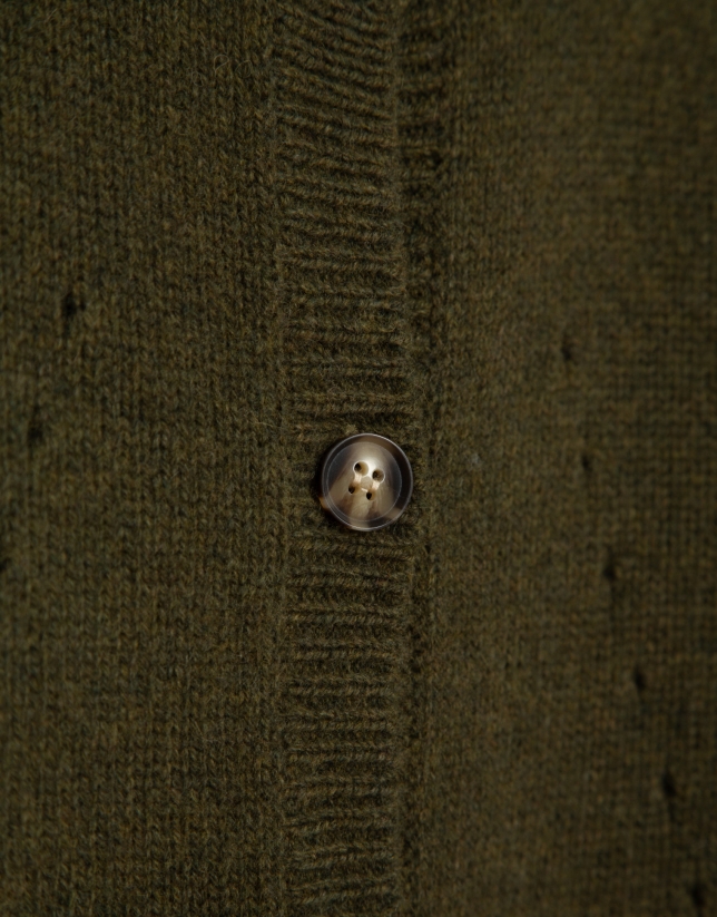 Green wool jacket with openwork patterns