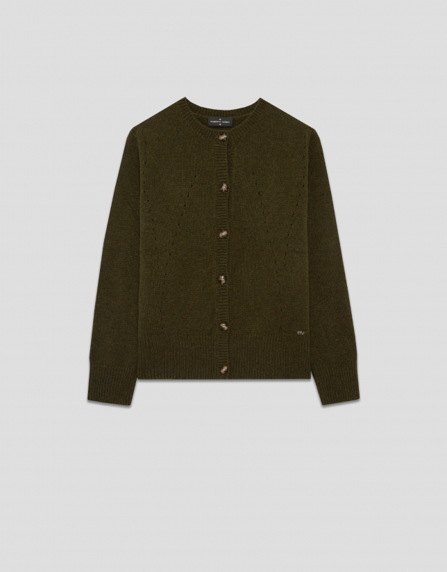 Green wool jacket with openwork patterns