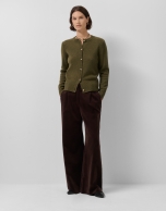 Green wool jacket with openwork patterns