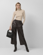Beige irregular ribbed high neck sweater