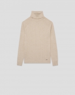 Jersey cuello subido canalé irregular beige