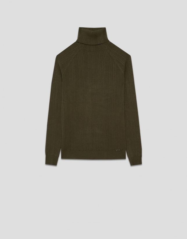 Jersey cuello subido canalé irregular verde