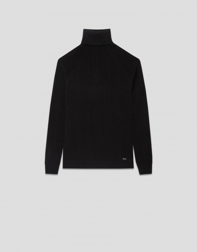 Jersey cuello subido canalé irregular negro