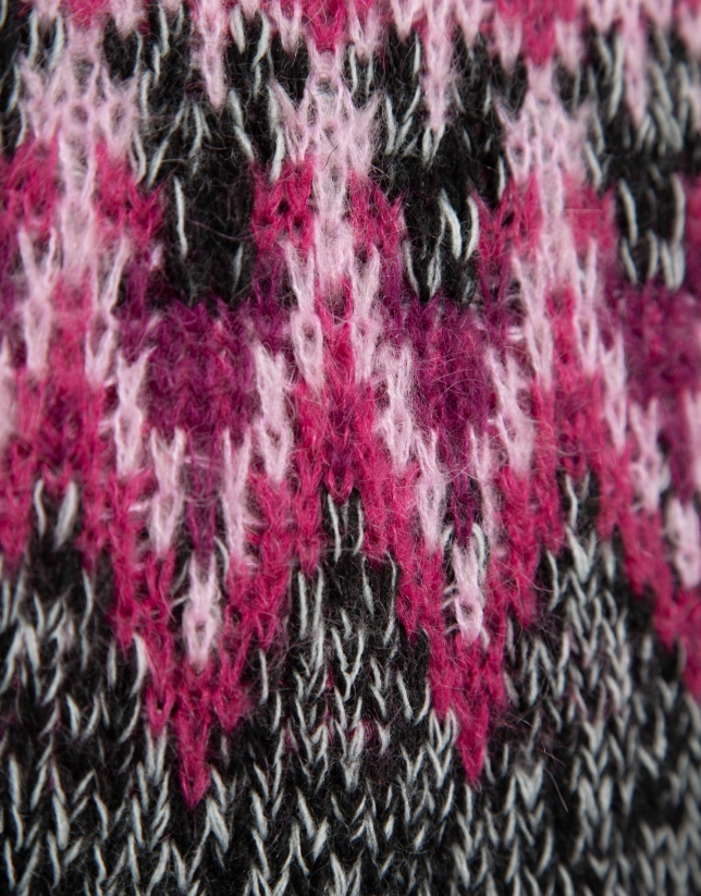 Grey high neck sweater with pink alpine design