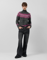 Grey high neck sweater with pink alpine design
