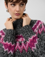 Grey high neck sweater with pink alpine design