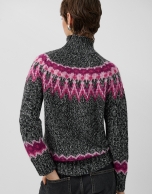 Grey high neck sweater with pink alpine design