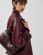 Margot Metal Midi Shoulder Bag in Burgundy Leather