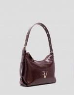 Margot Metal Midi Shoulder Bag in Burgundy Leather