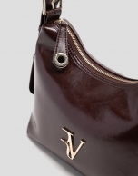 Margot Metal Midi Shoulder Bag in Burgundy Leather