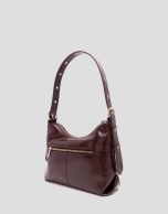 Margot Metal Midi Shoulder Bag in Burgundy Leather