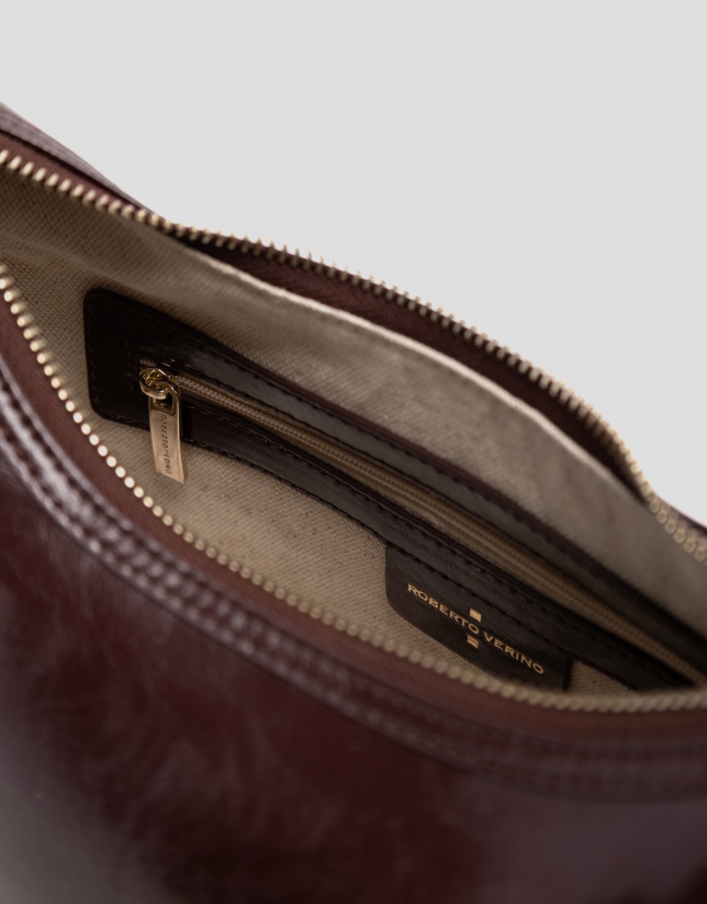 Margot Metal Midi Shoulder Bag in Burgundy Leather