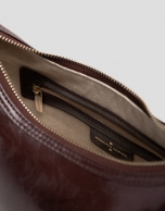 Margot Metal Midi Shoulder Bag in Burgundy Leather