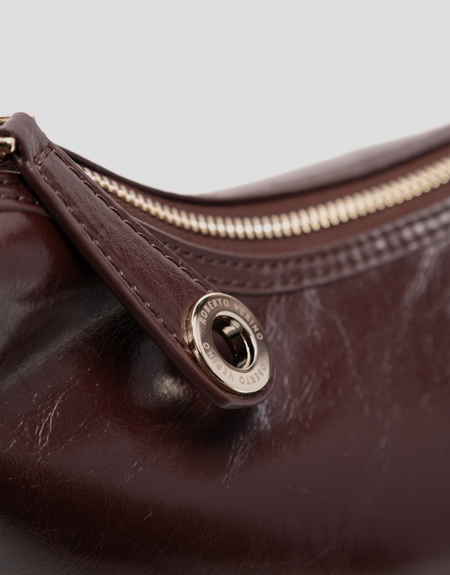 Margot Metal Midi Shoulder Bag in Burgundy Leather