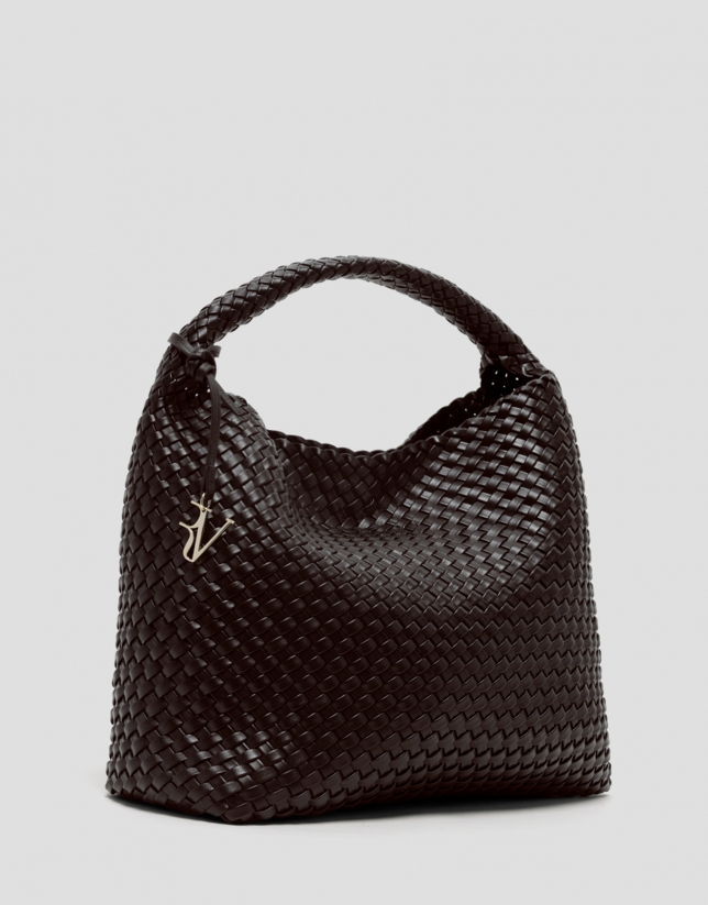 Paula Hobo Maxi Shoulder Bag in Brown Braided Leather