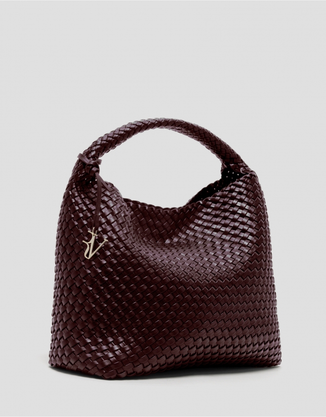 Maxi Paula Hobo shoulder bag in burgundy braided leather
