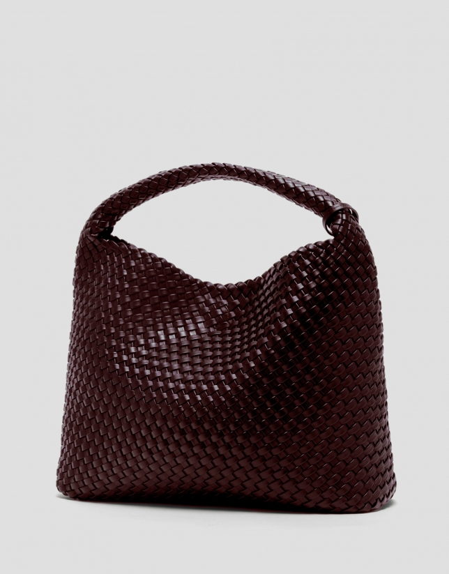 Maxi Paula Hobo shoulder bag in burgundy braided leather