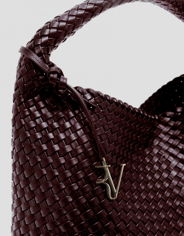 Maxi Paula Hobo shoulder bag in burgundy braided leather