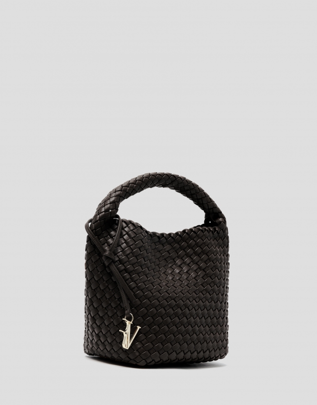 Paula Hobo Midi Handbag in Brown Braided Leather