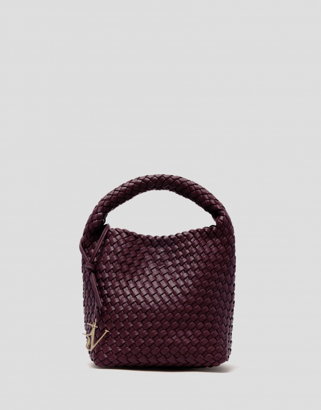 Paula Hobo Midi Handbag in Burgundy Braided Leather