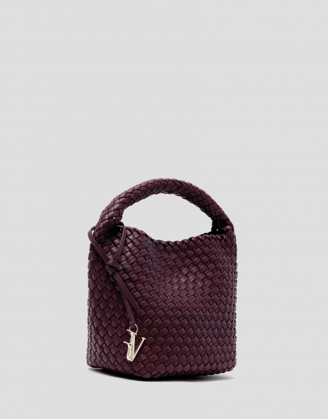 Paula Hobo Midi Handbag in Burgundy Braided Leather
