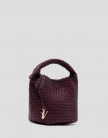 Paula Hobo Midi Handbag in Burgundy Braided Leather